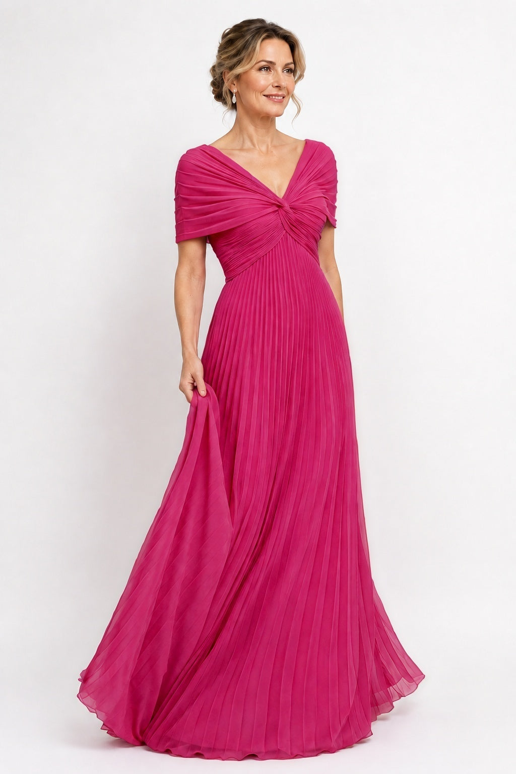 A-Line Floor Length Chiffon Mother of the Bride Dress CM0473 - Hot Pink - COCOMELODY